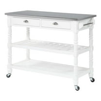Pemberly Row French Stainless Steel Top Kitchen Cart- White Wood