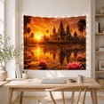 thumbnail image 5 of Ancient Temple at Sunset with Lotus Flowers, Majestic Psychedelic Style for Travel Lovers, Spiritual Home Decor, Housewarming Gift Tapestry Wall Hanging for Living Room and Bedroom, 5 of 7