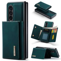 Back Wallet Case for Samsung Galaxy Z Fold 3, Detachable Card Slots Holder Kickstand Magnetic Closure Cover with Premium PU Leather Soft Silicone Shockproof Drop Resistant Protective Case,Green