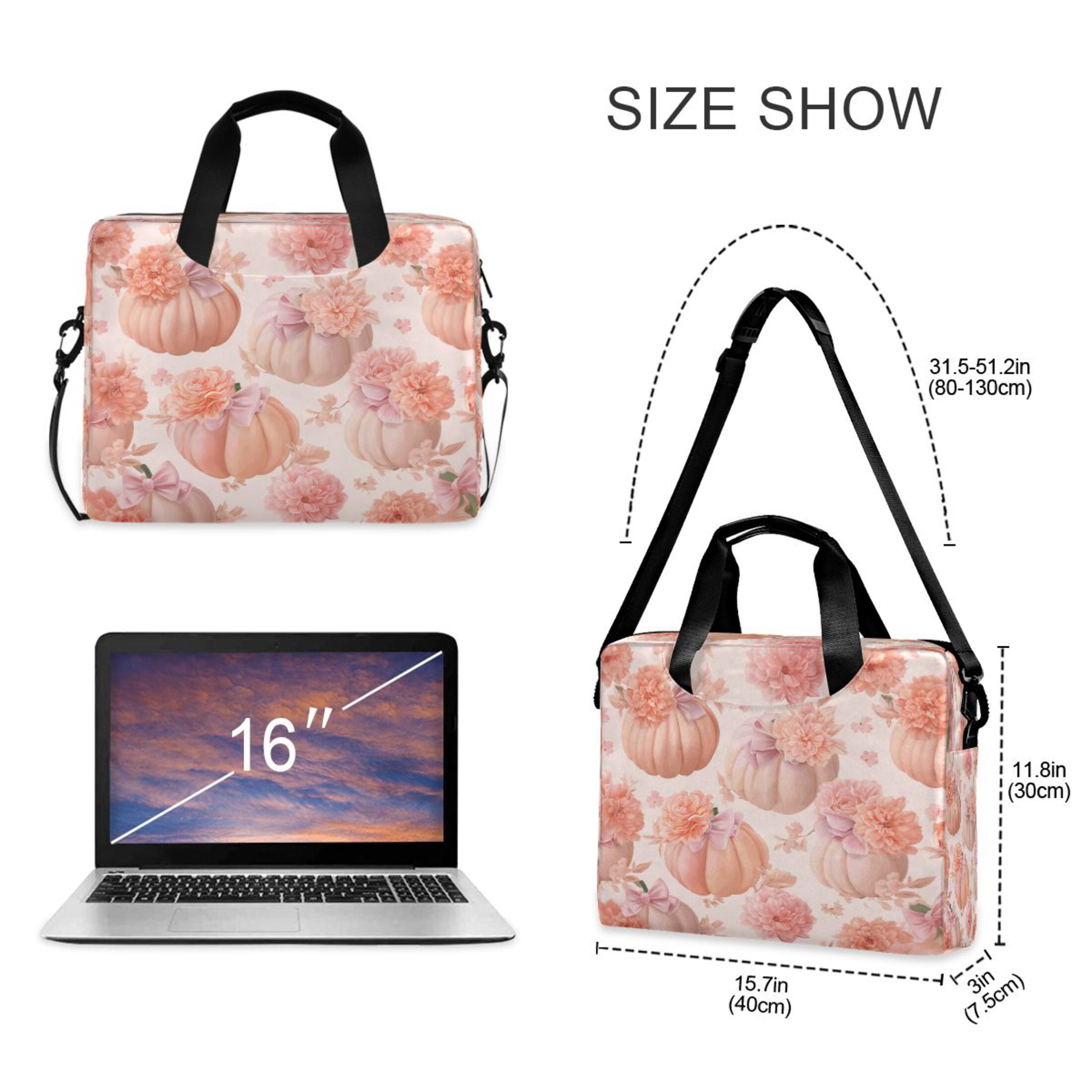 16" Laptop Tote Bag Laptop Sleeve Case Computer Briefcase for Work & Travel Pastel Pink Pumpkins