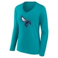 thumbnail image 2 of Women's Aqua Charlotte Hornets Alternate Logo V-Neck Long Sleeve T-Shirt, 2 of 3