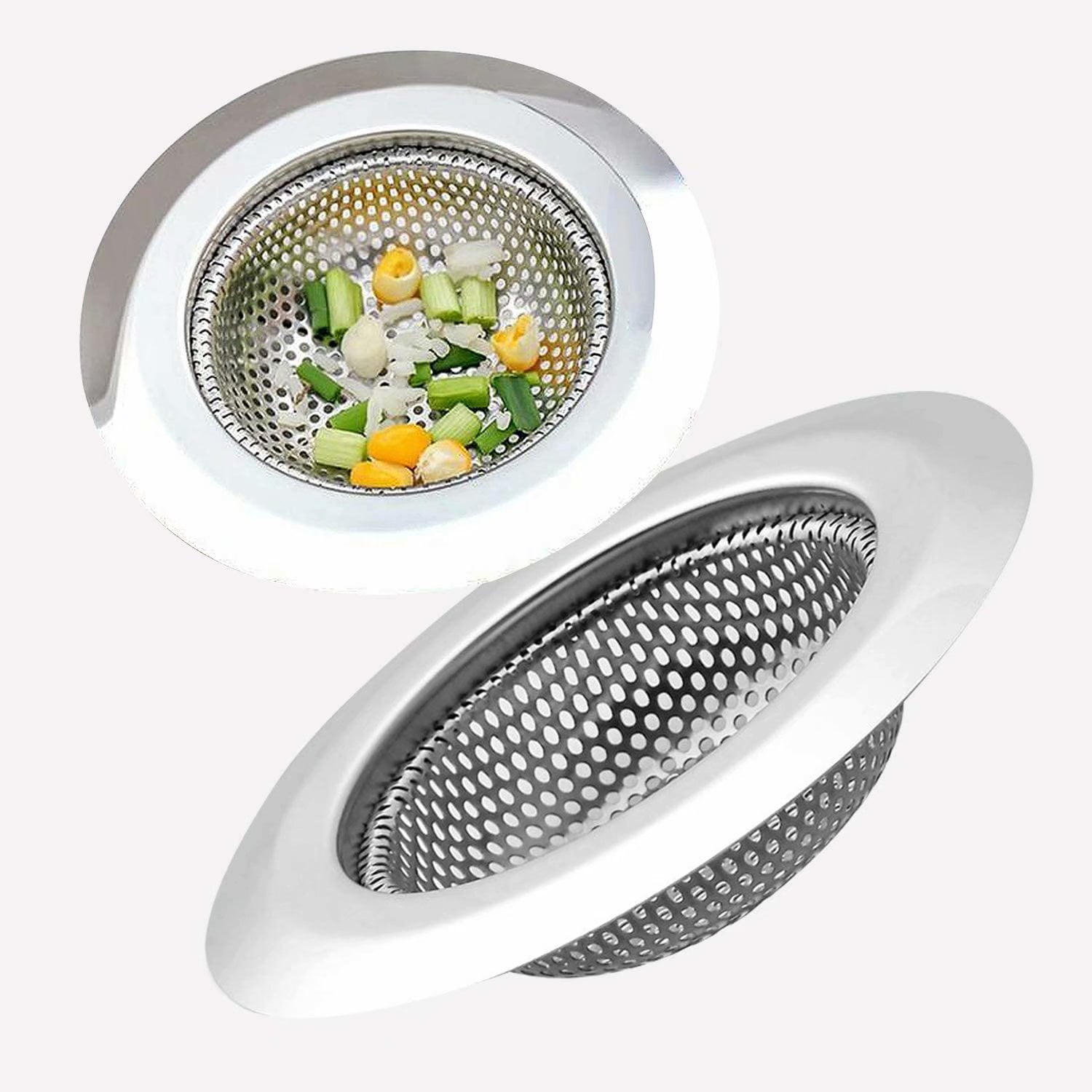 Cribun 2PCS Kitchen Sink Strainer - Stainless Steel, Small Wide Rim 2.8' Diameter
