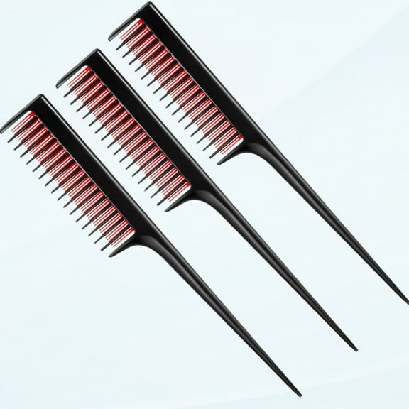 3 Piece Triple Detangling Comb, Rat Tail Comb for Women, Tool Structure Detangling Layer Rat Tail Comb, Rat Tail Comb for Backcombing Roots, Adding Volume, Evening Style (Black and Red)