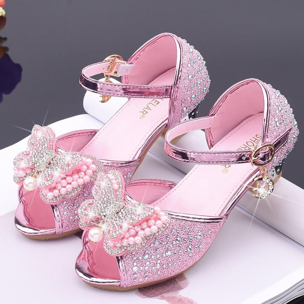 Girls Toddler Bow Princess Shoes Glitter Strip Ballet Dress Kid Flat Heels 9-3 