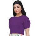 thumbnail image 2 of eloria Women's Casual Blouse Tops, Ruffle Puff Sleeve, Round-Neck Top Color: Violet | Size: L, 2 of 6