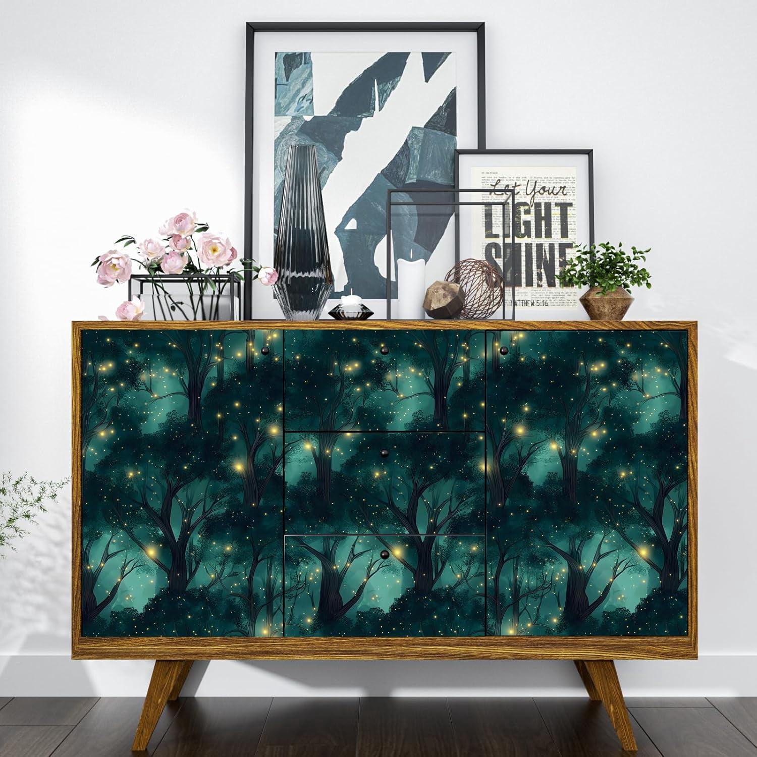 Forest Peel and Stick Wallpaper Vintage Green Leaf Contact Paper Blue Floral Wall Mural Home Vinyl Waterproof Self Adhesive Removable Renter Friendly Wall Paper 17.5" x 118"