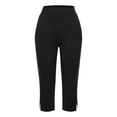 thumbnail image 5 of DHFJKG Women's Capri Yoga Pants With Pockets Side Slits Elastic Waist Solid Color Mid Rise Wide Leg Workout Crop Pants For Exercise Leisure Trousers, 5 of 6
