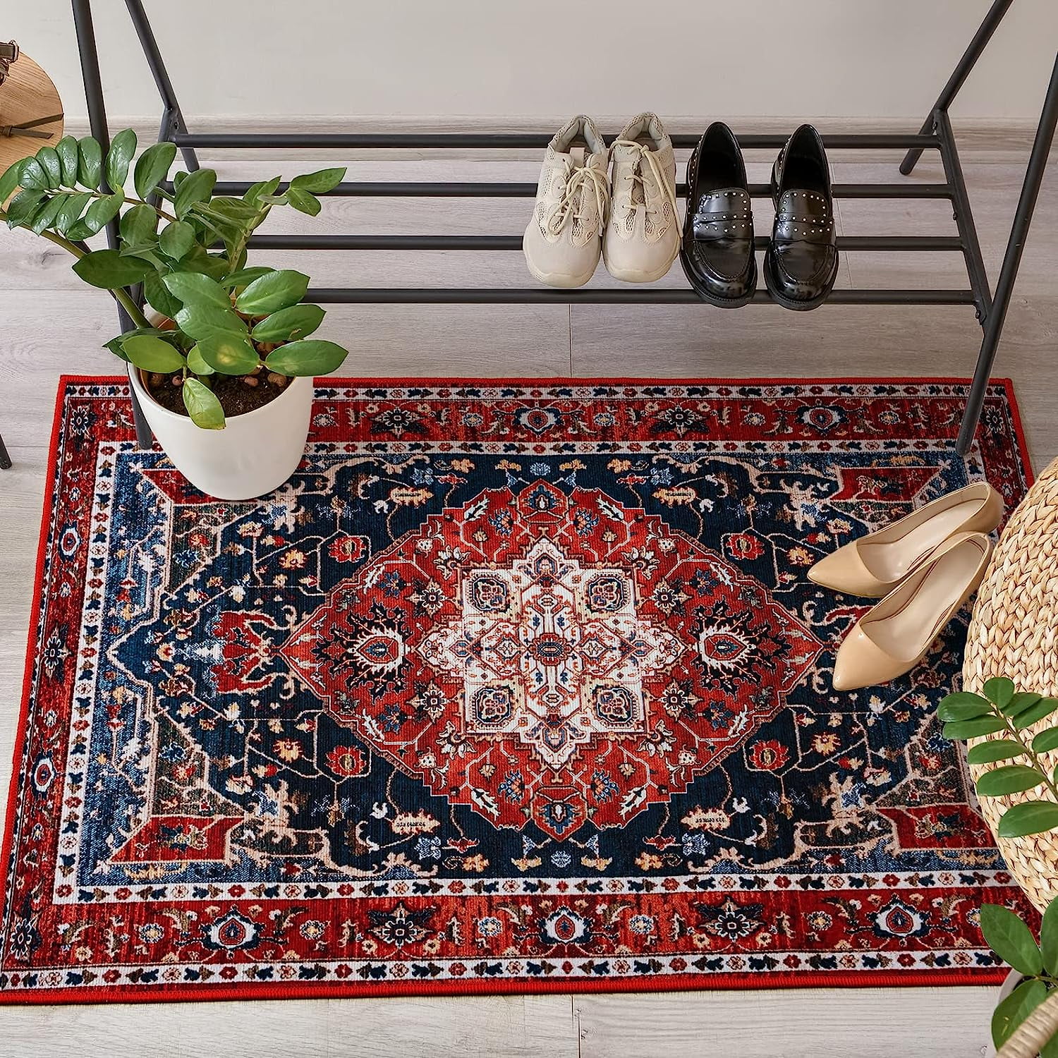 Lochas Vintage Bohemian Area Rug for Living Room, Retro Boho Rug Bedroom Indoor Print Carpet, 2' x 3',Red