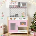 thumbnail image 3 of Wisairt Pretend Play Kitchen Set, Wooden Kitchen for Kids w/ Stove, Sink, Oven, Microwave, Coffee Maker Gift for Boys Girls Age 3-8, Pink, 3 of 13