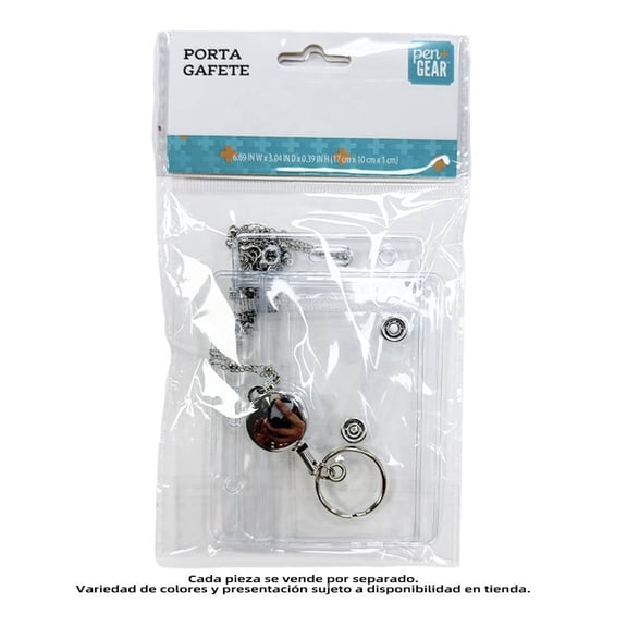 Porta gafete Pen + Gear Transparente Con Cadena 2 Piezas