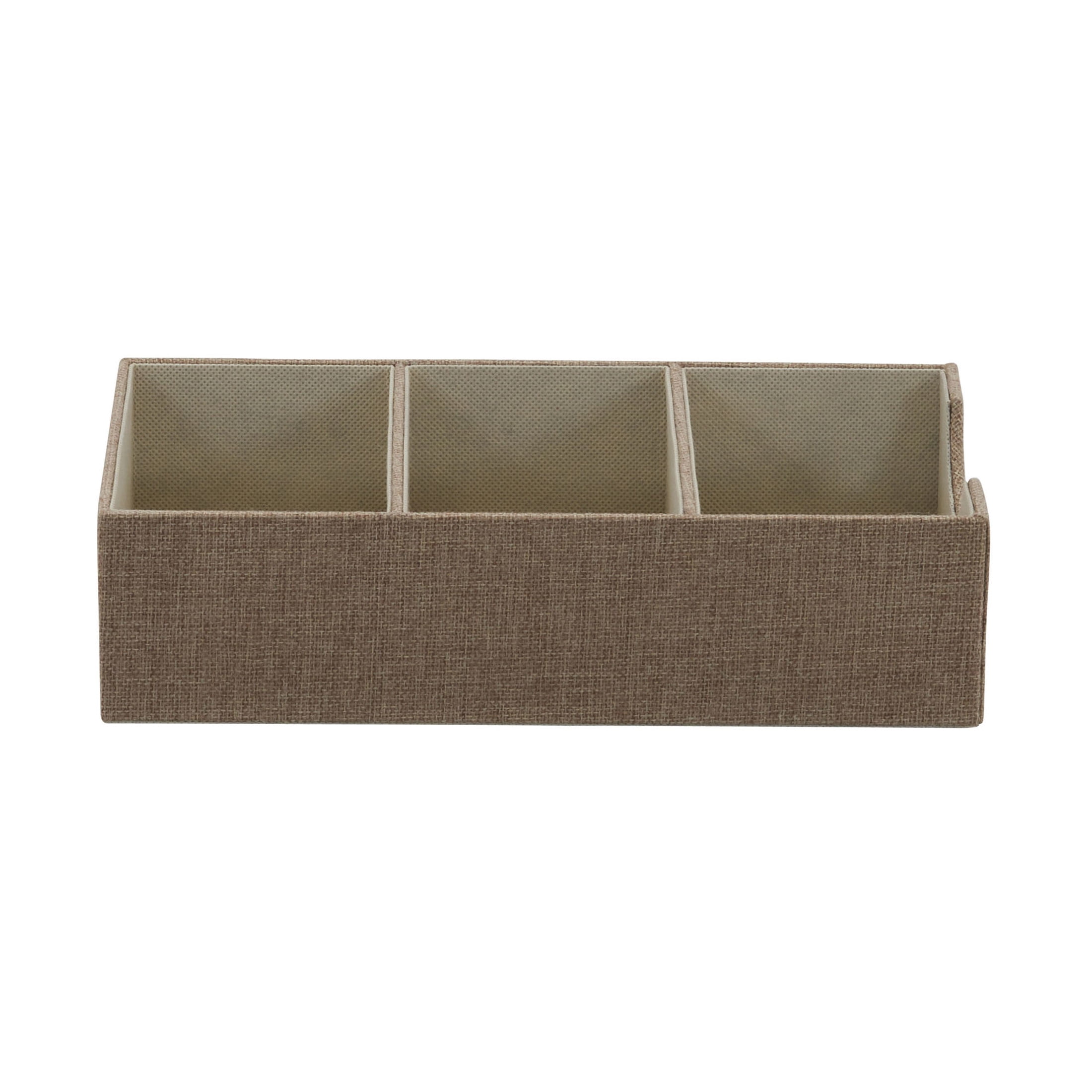 Household Essentials Organizer Tray, Accessory Organizer, Sturdy Drawer Organizer with Fabric Covering and Three Compartments, Tan
