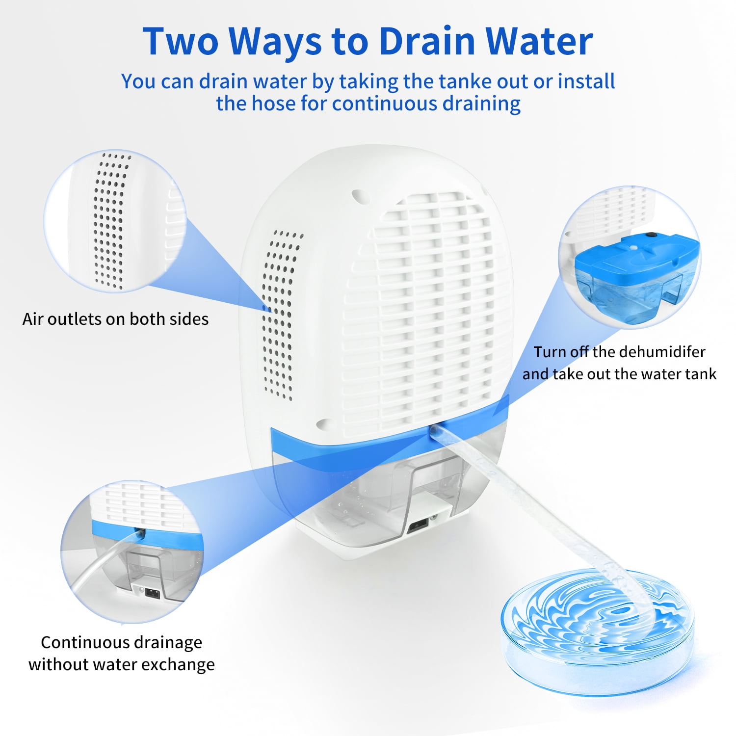 2-Pint Dehumidifier for Room Home with Drain Hose,HopePow Ultra Quiet 1,000 Sq. ft Coverage Area Energy Saving Efficiency Portable Dehumidifier for Bedroom,Small Room,Home