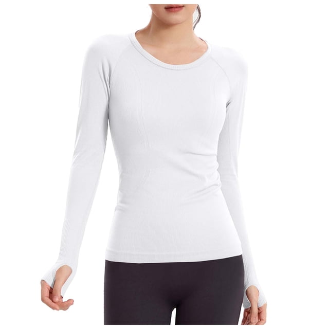 Hvobtty T-Shirt Décontracté à Manches Longues et Col Rond pour Femmes, Haut Ajusté Sportif à Col Rond Uni pour l'Hiver