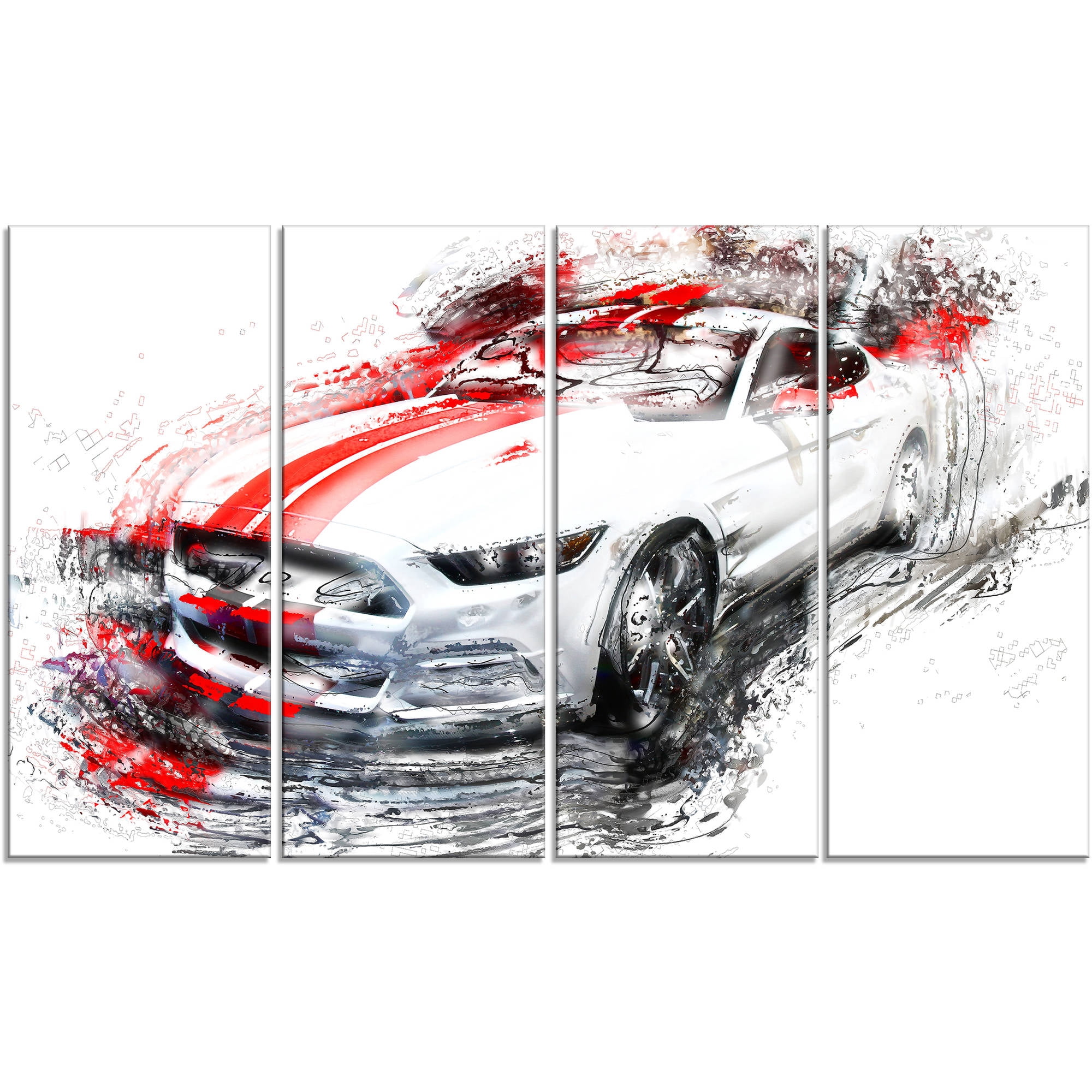 Design Art White and Red Sports Car, 4 Panels, 48" x 28"