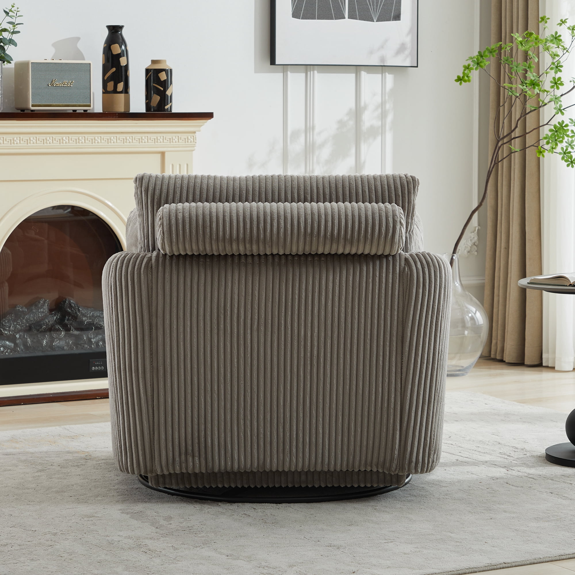 Leumius 360° Swivel Accent Chair with 2 Throw Pillows,40.55''W Corduroy Accent Chair Armchair,Comfy Upholstered Single Sofa Chair for Bedroom Living Room,Gray