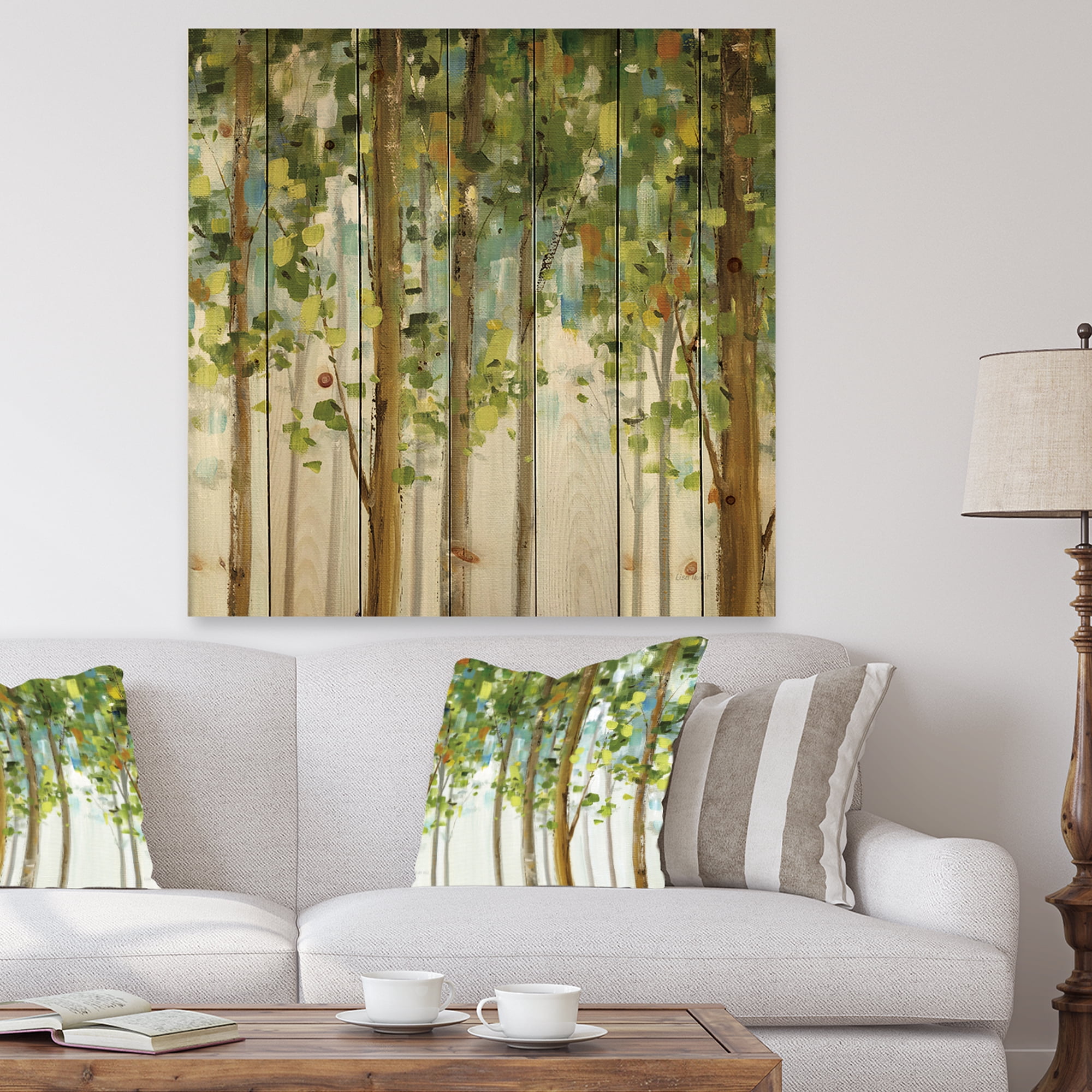 Designart 'Green Study Forest ' Modern Farmhouse Print on Natural Pine Wood