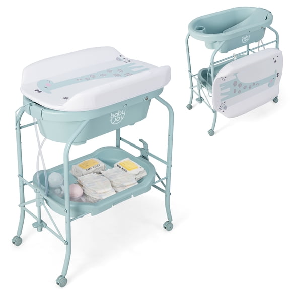 Babyjoy Changing Table with Bathtub Folding Portable Diaper Station Steel 0-12 Months PP Blue