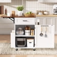 thumbnail image 4 of Kitchen Island on Lockable Wheels – Farmhouse Style with Drop Leaf, Open Side Rack, One Drawer, Towel Rack, and Rolling Cart, White, 4 of 7
