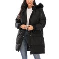 thumbnail image 6 of SAYFUT Long Puffer Hooded Coat for Womens Winter Plus Size, Button Zipper Up Puffer Down Jackets Coats Outwear with Faux Fur Collar Trim, 6 of 8