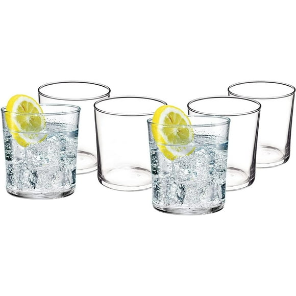 Juego de 6 Vasos Old Fashioned de Vidrio Italiano Duradero, Silueta Moderna, Vasos para Agua, Cocteles, Licores o Bebidas en las Rocas, Colección Bodega, Transparente, 370 ml