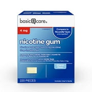 Basic Care Nicotine Polacrilex Uncoated Gum 4 mg (nicotine), Original Flavor, Stop Smoking Aid; quit smoking with nicotine gum, 220 Count