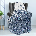 thumbnail image 4 of Evil Eye Soft Flannel Fleece Blanket, Culture Folkloric Luck Glass Look Beads Graphic on Plain Background, Cozy Plush for Indoor and Outdoor Use, 70" x 90", Dark Blue and Pale Blue, by Ambesonne, 4 of 5