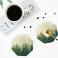 thumbnail image 4 of Honeii Fog Forest print Leather Coaster Set of 4, ideal for safeguarding your furniture from drinks spills and effortless cleanup-Octagon, 4 of 6