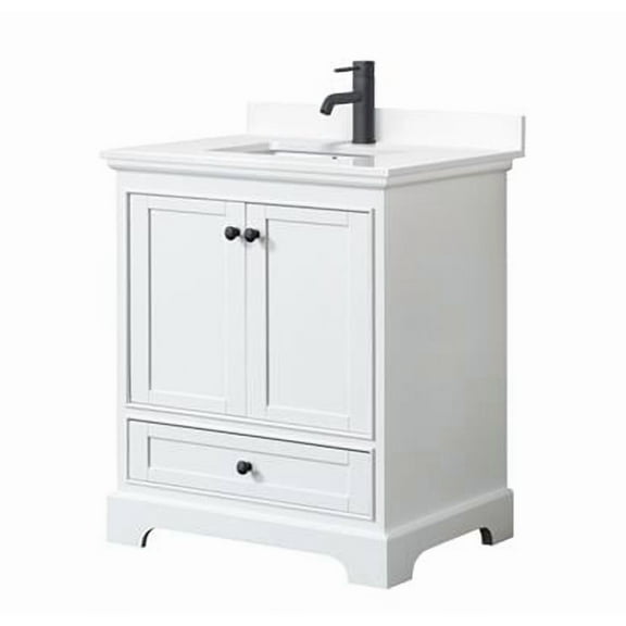 0.75 x 30 x 22 in. Deborah Single Bathroom Vanity with White Cultured Marble Countertop, Undermount Square Sink & Matte Black Trim, White