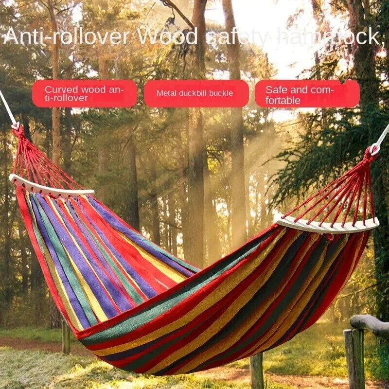 Garden Cotton Hammock Comfortable Fabric Hammock with Spreader Bar Sturdy Hammock Up to 450lbs Portable Lightweight Hammock with Travel Bag for Camping Outdoor/Indoor Patio Backyard