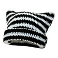 thumbnail image 2 of dianhelloya Warm hat LadyKnitted Hat Kitty Ears Striped Contrast Color High Elasticity Anti-slip Soft Thick Warm Windproof Unisex No Brim Winter Beanie Cap Black & White, 2 of 8