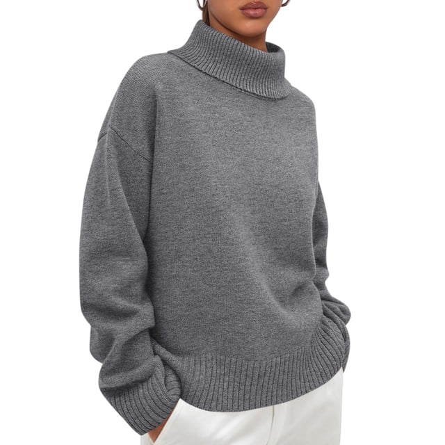 Suéter PRETTYGARDEN Cuello Alto Ajuste Holgado Tejido Grueso Gris M