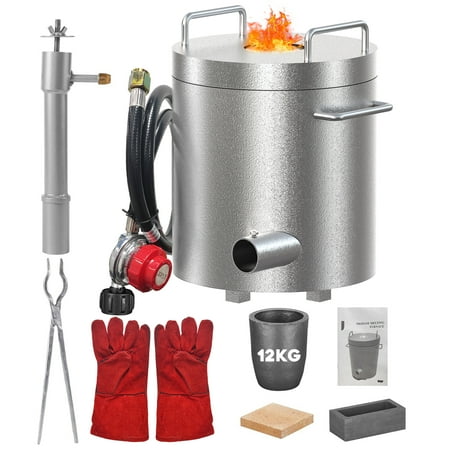 12KG Propane Melting Furnace Kit, Smelter Furnace Kit with Crucible and Tong, 1300°C /2372°F High Capacity Foundry Furnace for Melting Gold, Silver, Tin, Aluminum