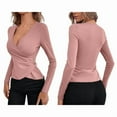 thumbnail image 2 of Camiseta de Larga Ajustada con Escote en V Profundo y Fruncido para Mujer Rosa S, 2 of 5