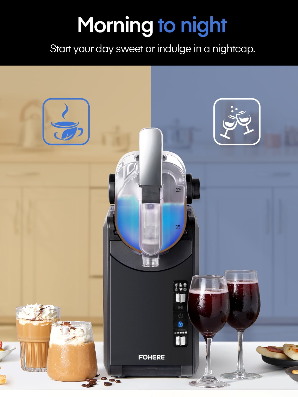 FOHERE 72oz 5-in-1 Slushie Machine, No Ice Needed, 15 Mins Slushy Machine for Home with Self-Clean, 5 Presets, Frozen Margaritas, Frapps, Milkshakes