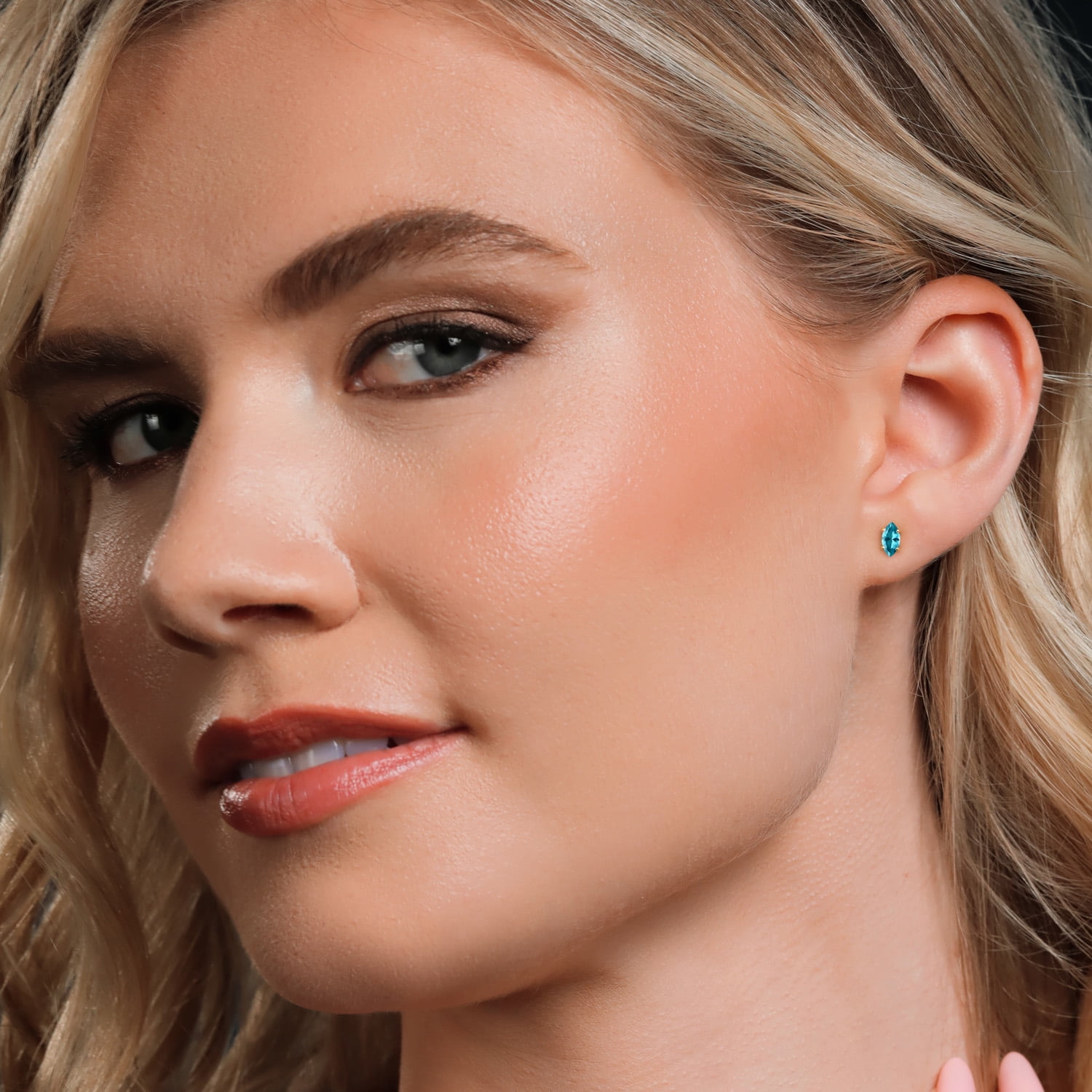 Gem Stone King 14K Yellow Gold Paraiba Topaz Doble Notch Stud Earrings for Women Men | 1.20 Cttw | Gemstone November Birthstone | Marquise 8X4MM