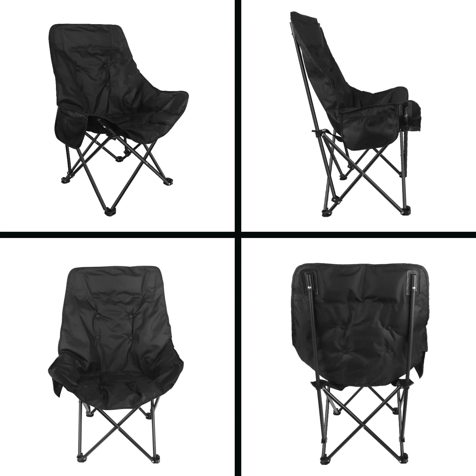 TEAFIRST Camping Chair, Oversized Comfort Padded Folding with Cup Holder, for Outdoor Camping, 300 lbs Capacity, Black