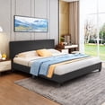 thumbnail image 2 of Costway Full Upholstered Platform Bed Frame with Linen Headboard Wood Slat Gray, 2 of 9