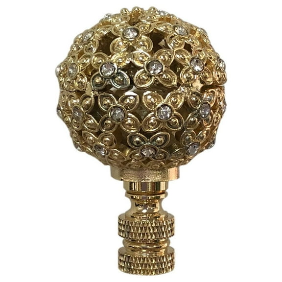 Royal Designs, Inc. Floral Motif Sphere Crystal Accents Finial for Lamp Shade, F-5074PB-1, Polished Brass, Single