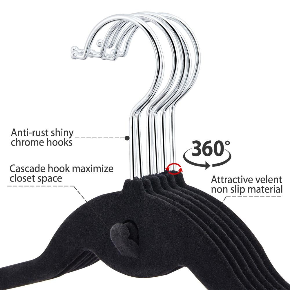 TQVAI 50 Pack Cascading Velvet Hangers Chrome Swivel Hooks Ultra