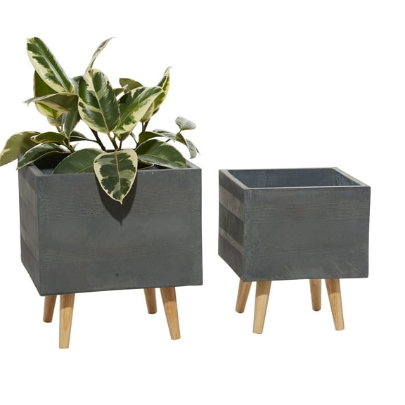 DecMode 13", 15" Grey Ceramic Contemporary Planter, 2 - Pieces
