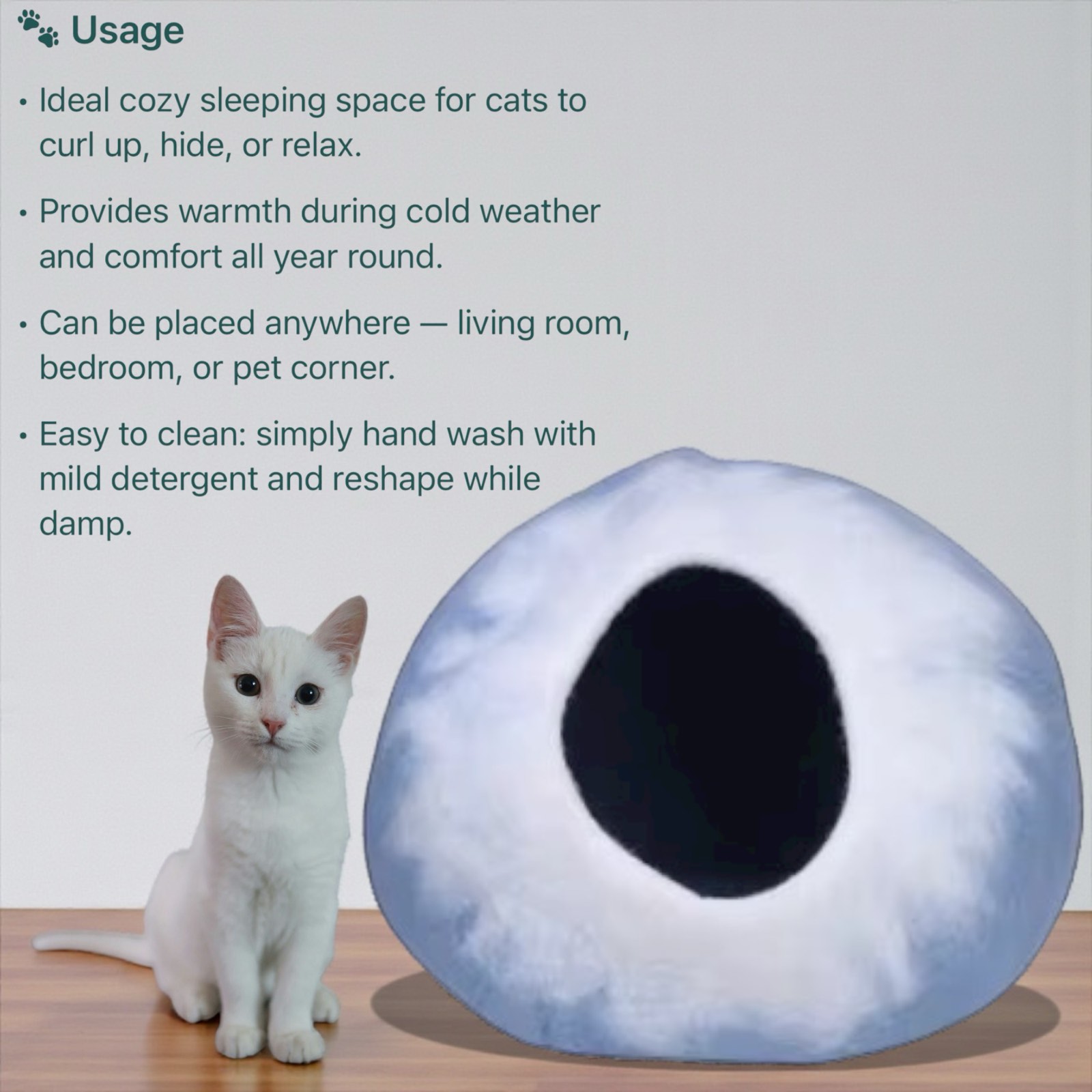 Handmade Merino Wool Cat Cave Bed – Cozy Felt Cat House for Indoor Cats & Kittens, Warm, Soft & Durable Cat Bed, 100% Natural Wool, Eco-Friendly,16x10 Inches, 7-Inch Entrance, Made in Nepal
