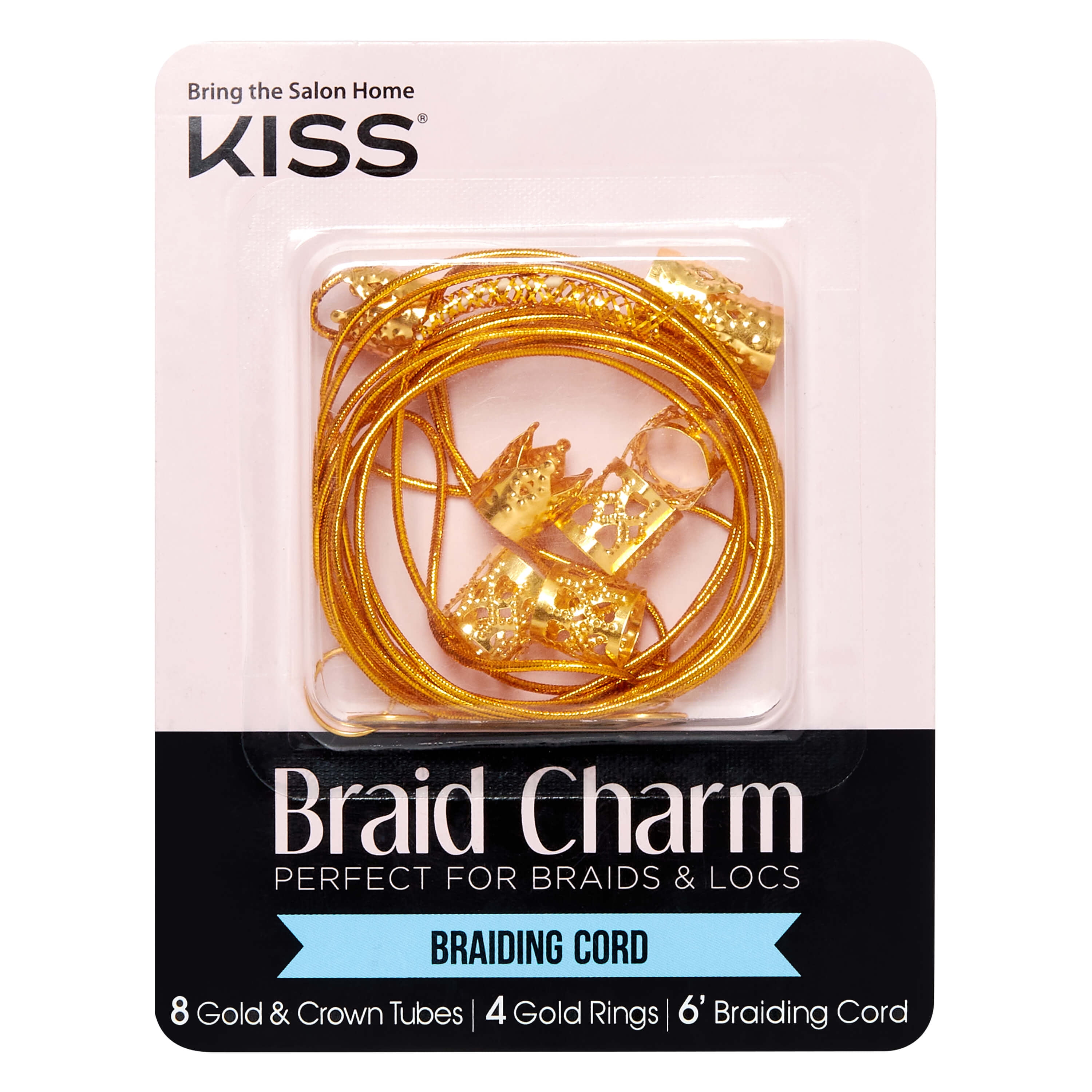 KISS COLORS & CARE Braid & Loc Charm, Assorted Gold Pack with Braiding Cord, 13-pc. Set