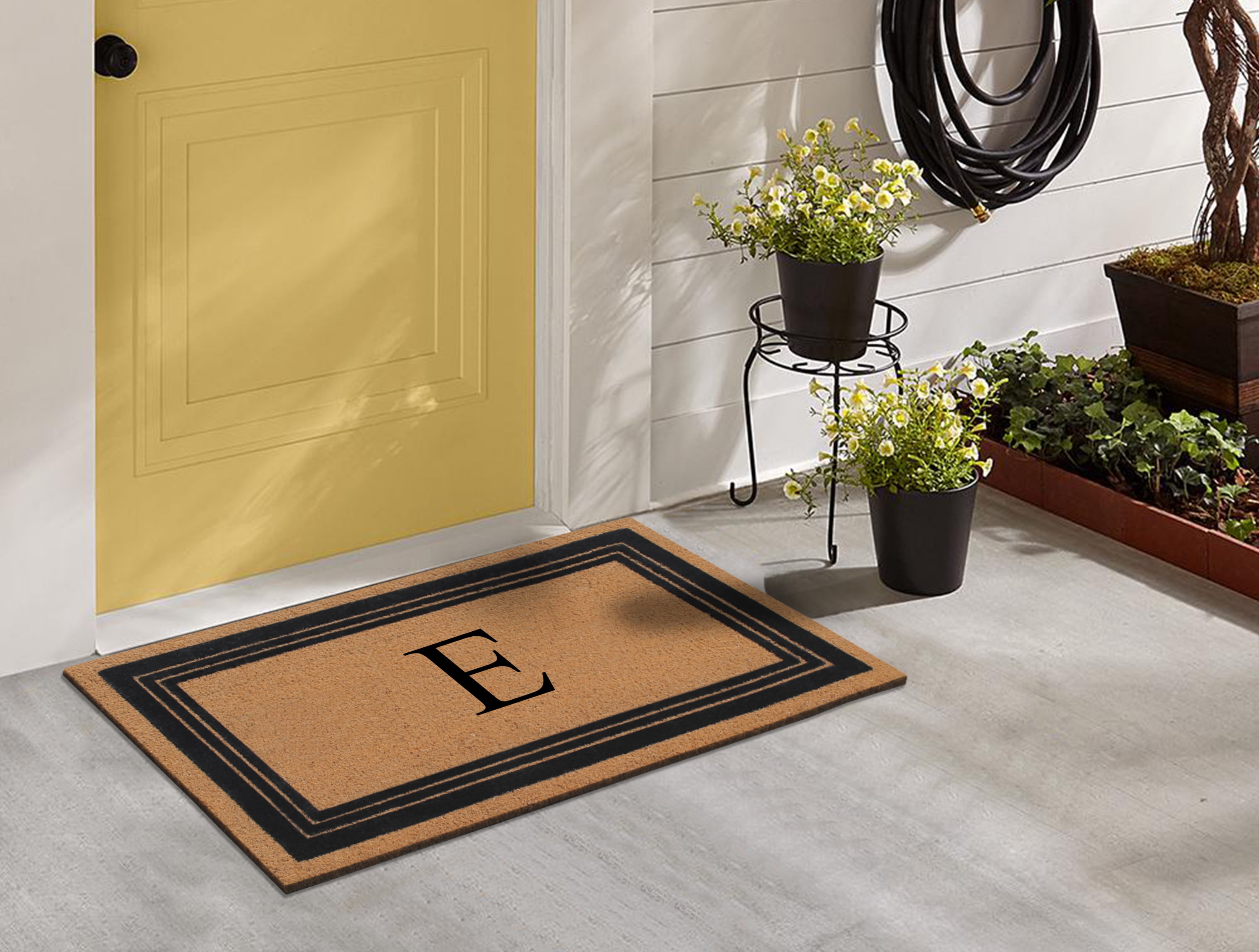 A1HC Natural Coir Monogrammed Entrance Door Mats, Durable Large Outdoor Rug, Non-Slip, Flock Doormat, Thin-Profile Heavy Duty Door Mat, Indoor Outdoor Front Door, High Traffic Areas, 24" X 39"