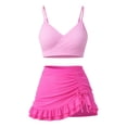 thumbnail image 4 of LIIPEE Girls Swimsuit Sets Casual Summer Solid Color Adjustable Spaghetti Strap V Neck Bikini Tops Shorts Ruffle Skirt 3 Piece Set Children Kids Fashion Backless Beach Pool Swimsuits,Hot Pink,13-14Y, 4 of 4