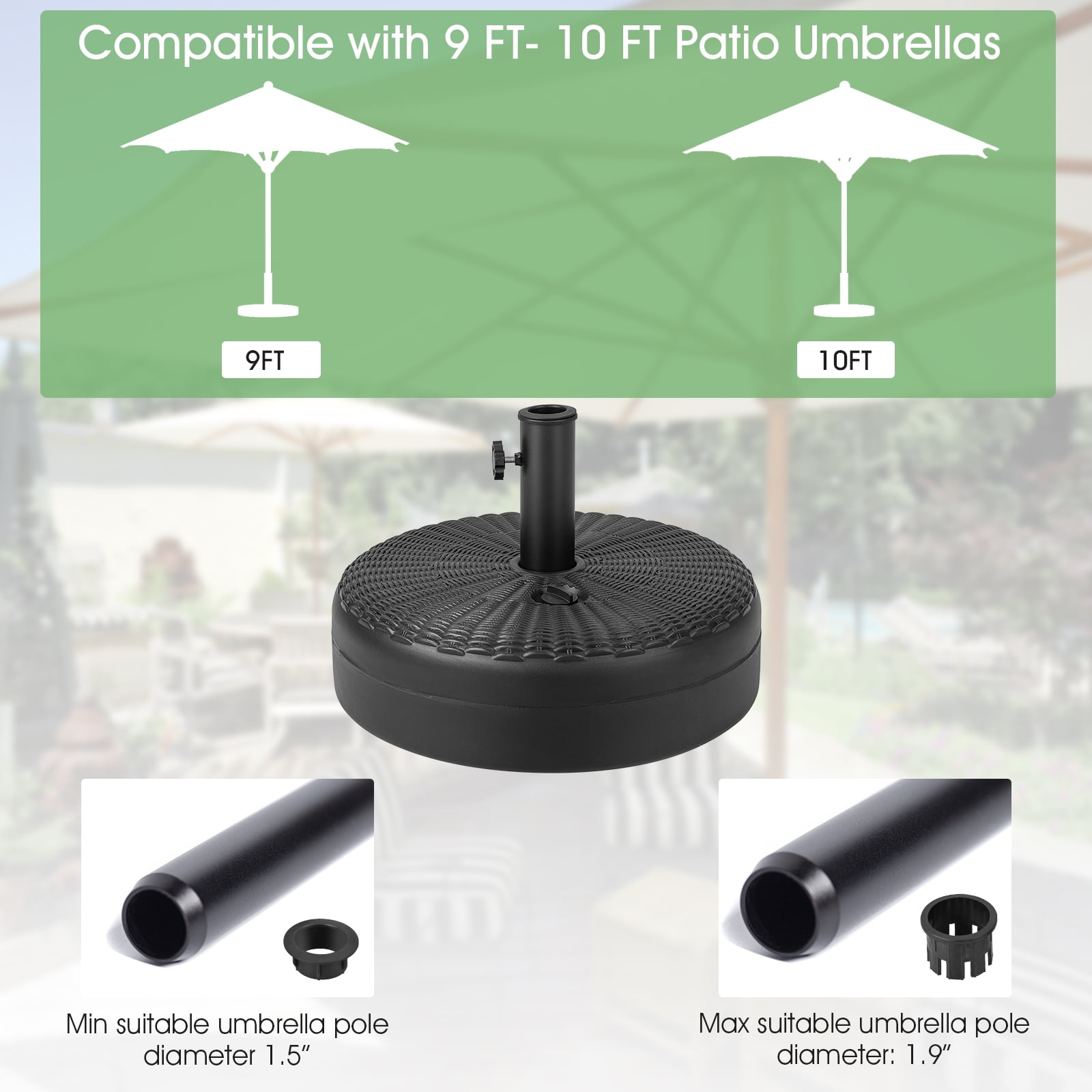 Topbuy Fillable Umbrella Base Stand, Water & Sand Filled Heavy-Duty Patio Umbrella Holder 18” Outdoor Weighted Umbrella Base