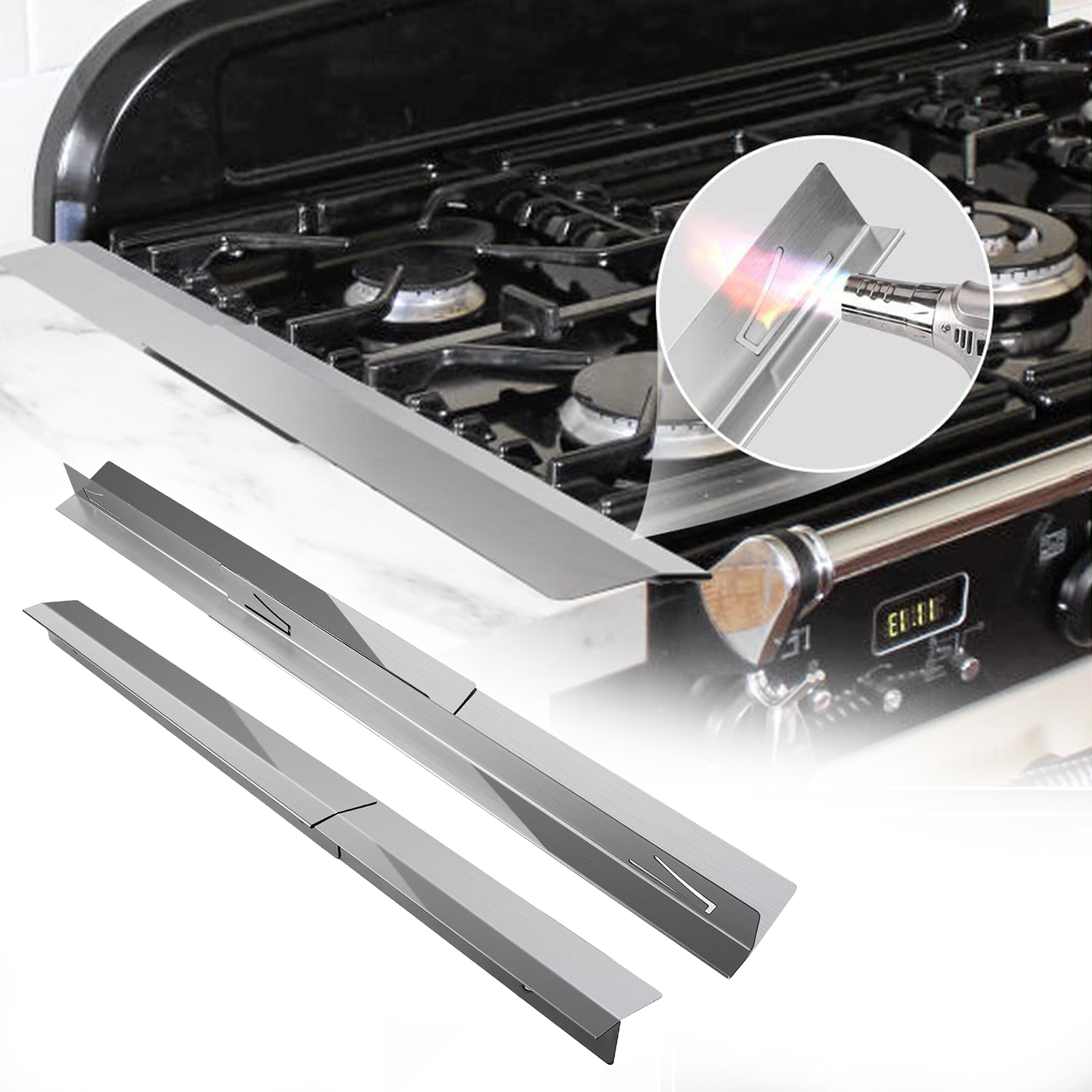 Hariumiu 2Pcs Stainless Steel Stove Gap Covers Heat Resistant Stove Guard Adjustable Length Stove Gap Filler for Kitchen Oven Counter Range Trim Kit
