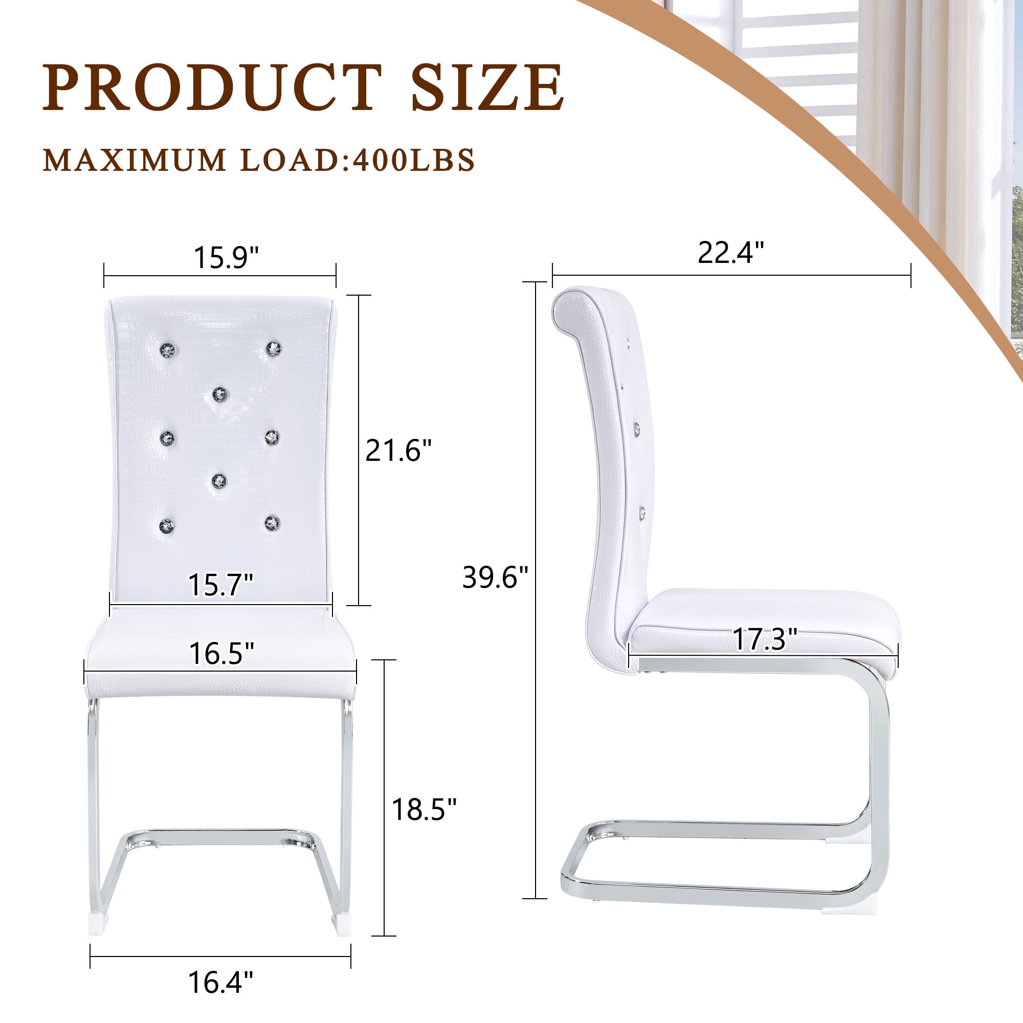 Alvantor Dining Chairs Set of 2, Retro Leather Chairs with Crystal Buckle , Upholstered Accent Chairs for Dining Room & Kitchen White