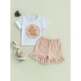 thumbnail image 4 of Qmyliery Baby Toddler Girl Easter Outfit Bunny Embroidery Short Sleeve T-shirts Plaid Ruffle Shorts 2 Piece Summer Set, 4 of 10