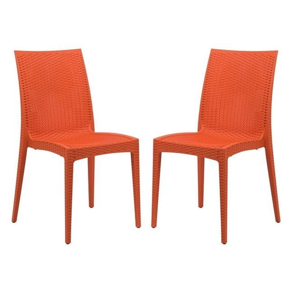 LeisureMod MC19OR2 35 x 16 Po Chaise de Salle à Manger Sans Accoudoirs Tissée pour Intérieur et Extérieur, Orange - Ensemble de 2