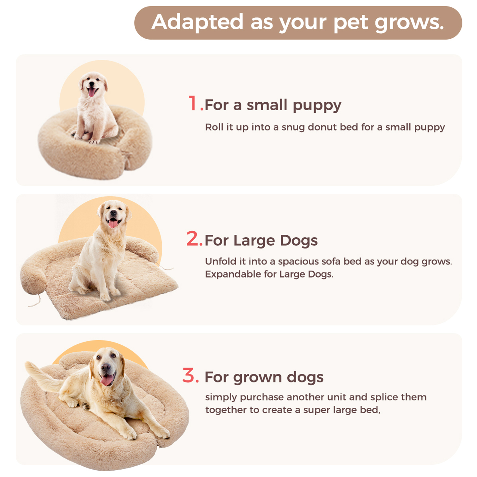 resenkos 45" Dog Bed for Couch, Calming Dog Beds for Large Dogs, Fluffy Plush Bed for Pets, Anti Anxiety Dog Bed with Removable Cover, Beige